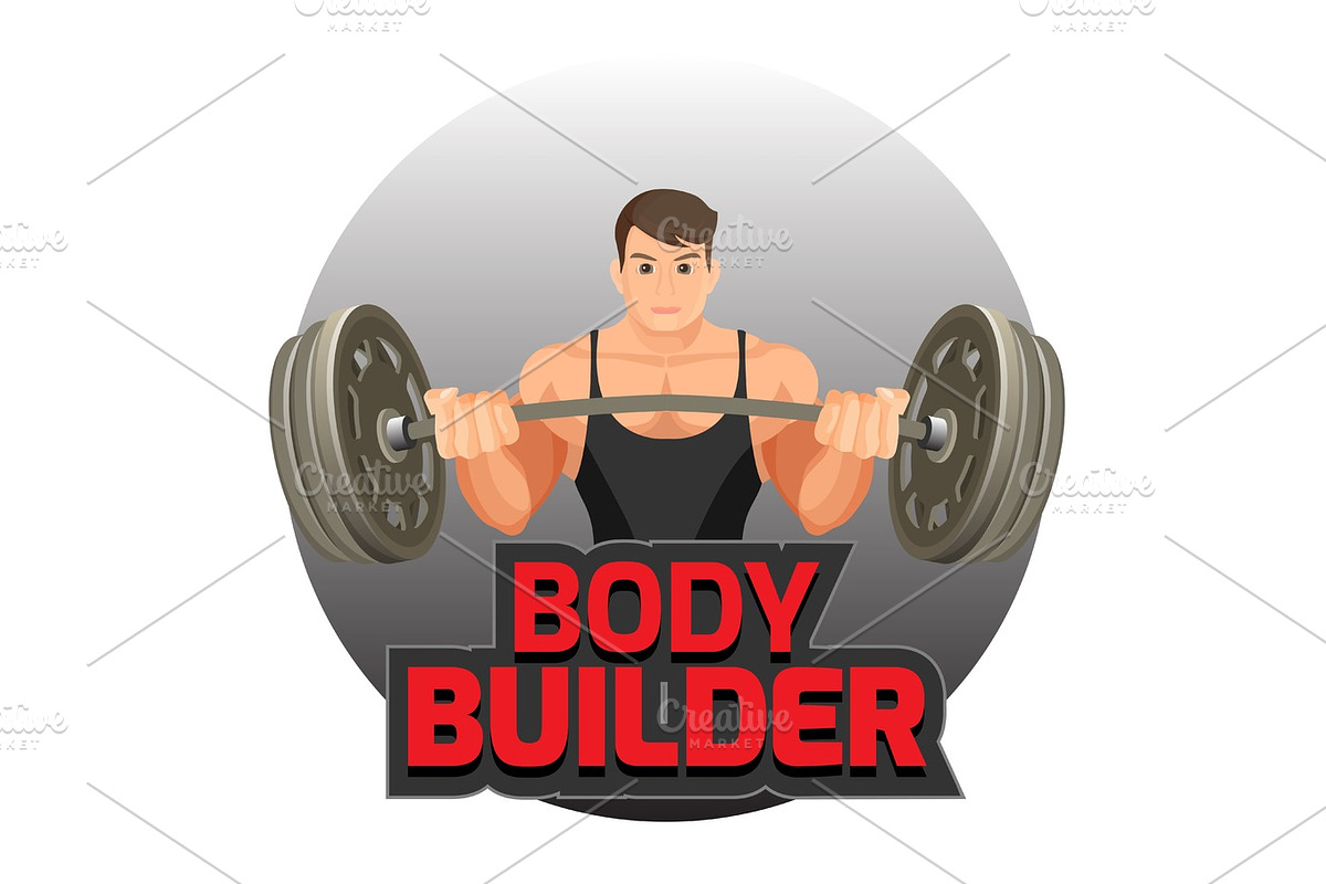 Bodybuilder poster with strong man holding heavy dumbbell vector illustration in Illustrations - product preview 8