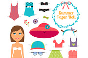Summer paper doll. Girl with dress
