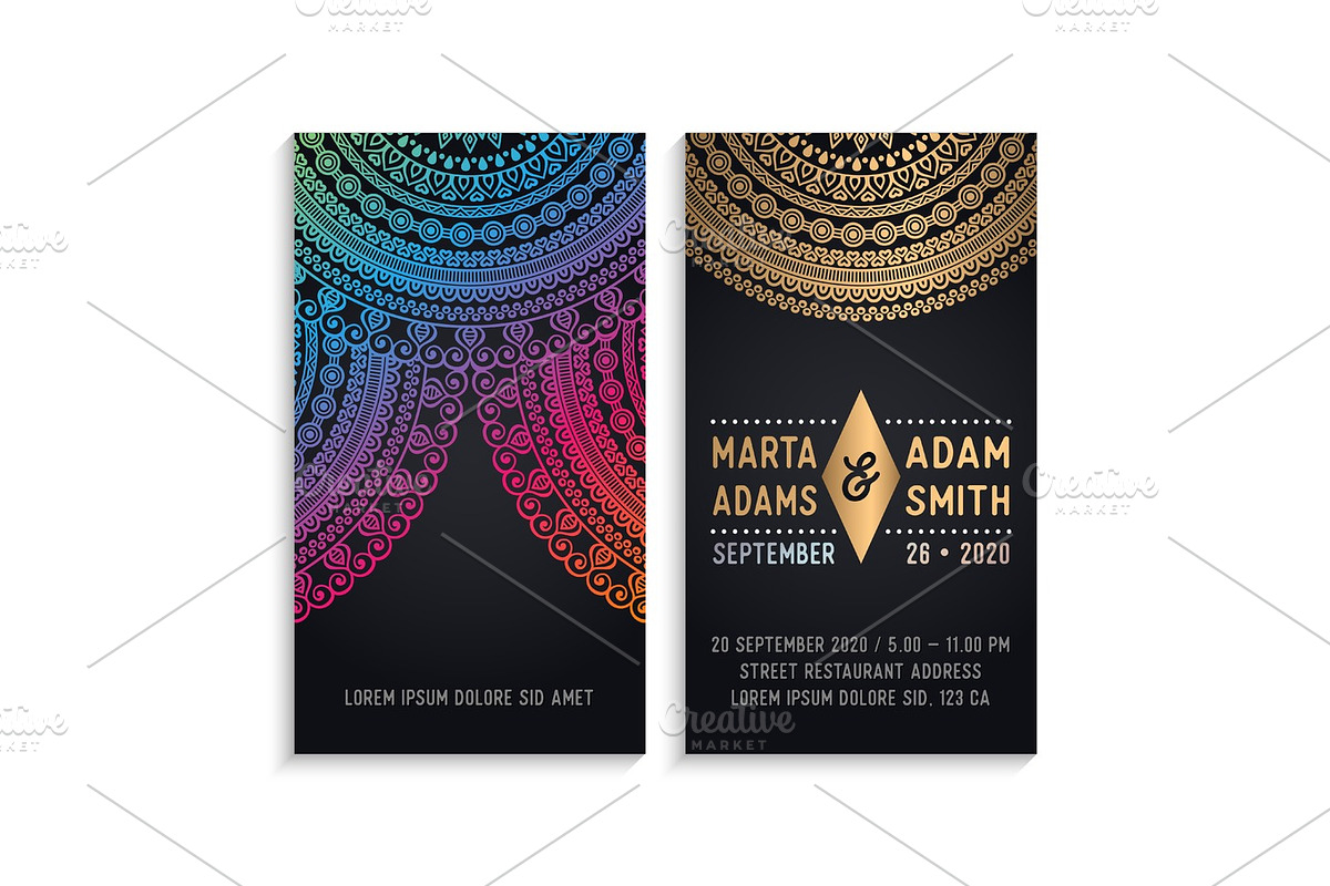 Vector luxury wedding invitation with mandala in Business Card Templates - product preview 8