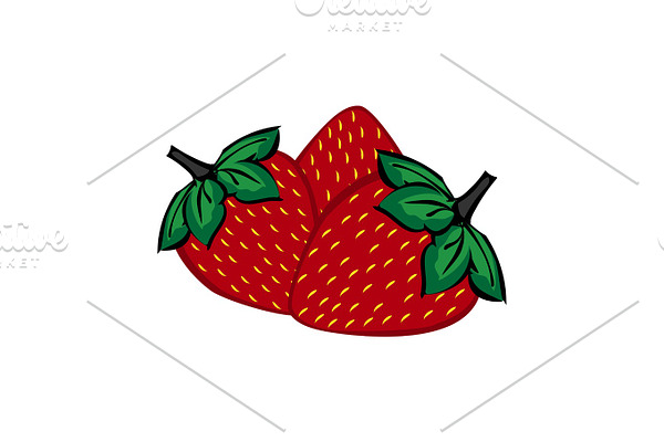 Hand painted strawberry berries close up.