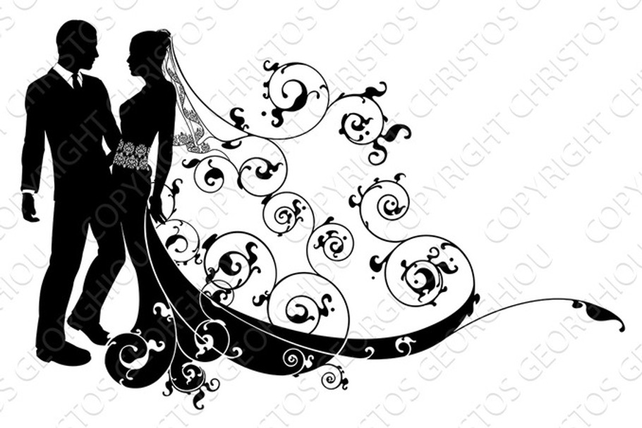 Bride and groom wedding couple silhouette in Illustrations - product preview 8