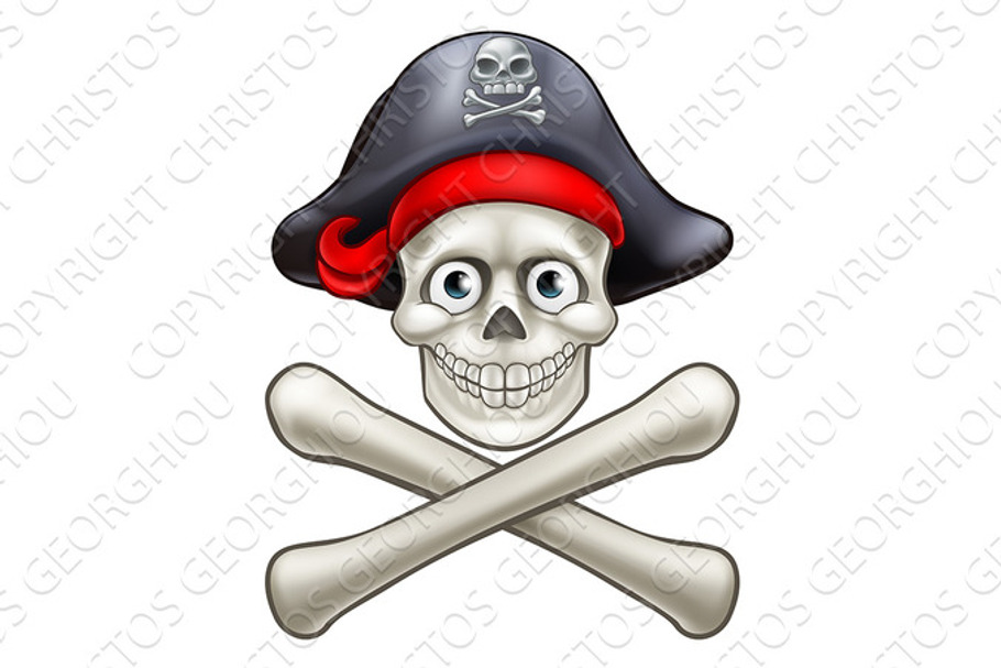 Pirate Skull and Crossbones Cartoon  in Illustrations - product preview 8