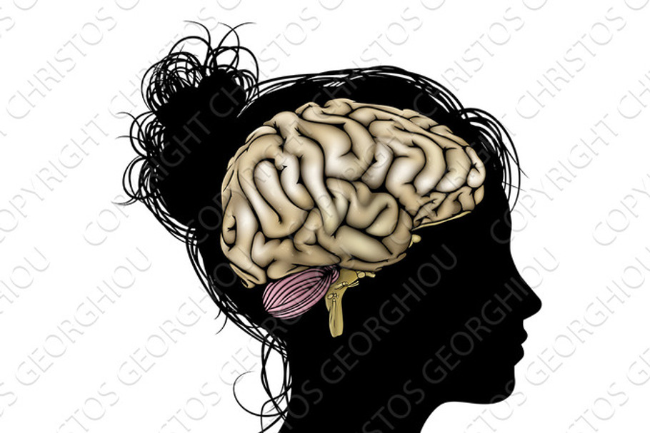 Woman silhouette brain in Illustrations - product preview 8