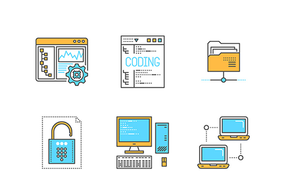 Lineart colored programming iconset in Icons - product preview 8