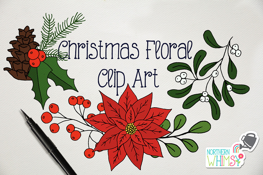 Christmas Floral Clip Art in Illustrations - product preview 8