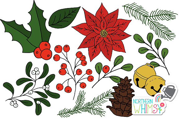 Christmas Floral Clip Art in Illustrations - product preview 1