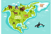 North american map with wildlife animals