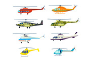 Helicopter isolated vector set in flat design