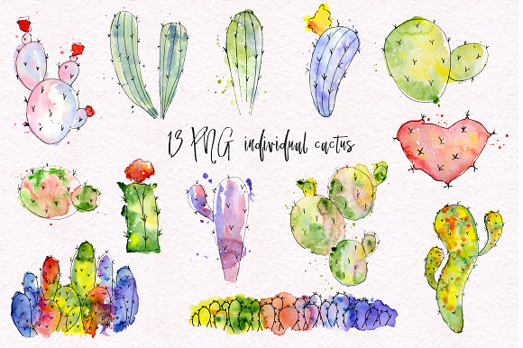 Watercolor abstract Cactus  in Illustrations - product preview 1