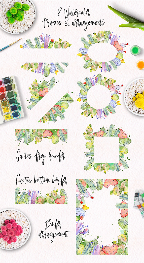 Watercolor abstract Cactus  in Illustrations - product preview 2