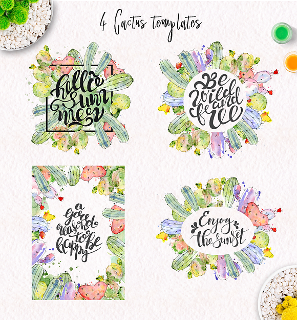 Watercolor abstract Cactus  in Illustrations - product preview 3