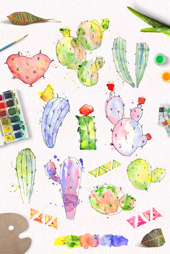 Watercolor abstract Cactus  in Illustrations - product preview 9