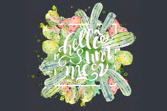 Watercolor abstract Cactus  in Illustrations - product preview 16