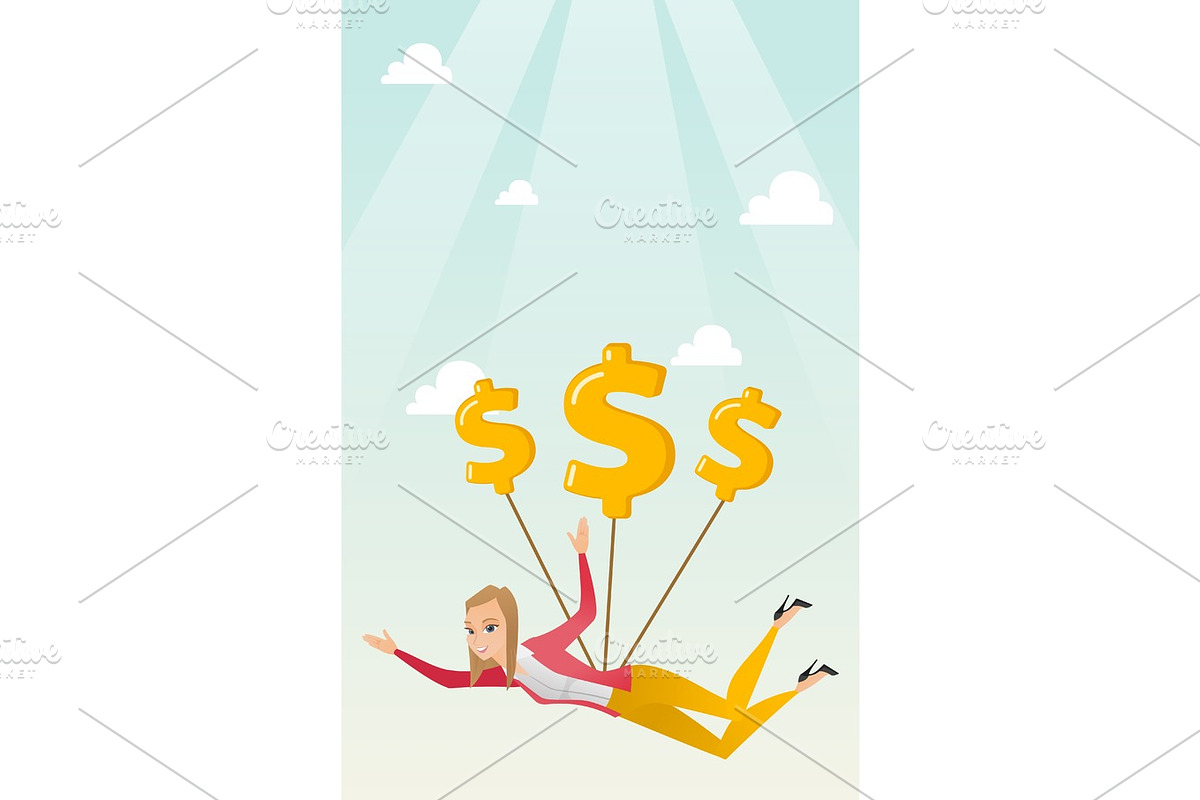 Business woman flying with dollar signs. in Illustrations - product preview 8