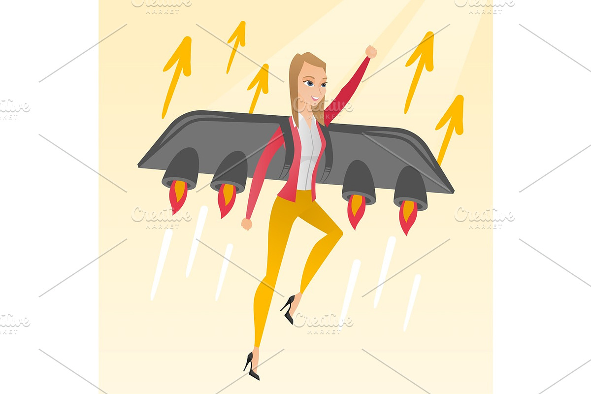 Business woman flying on the rocket to success. in Illustrations - product preview 8