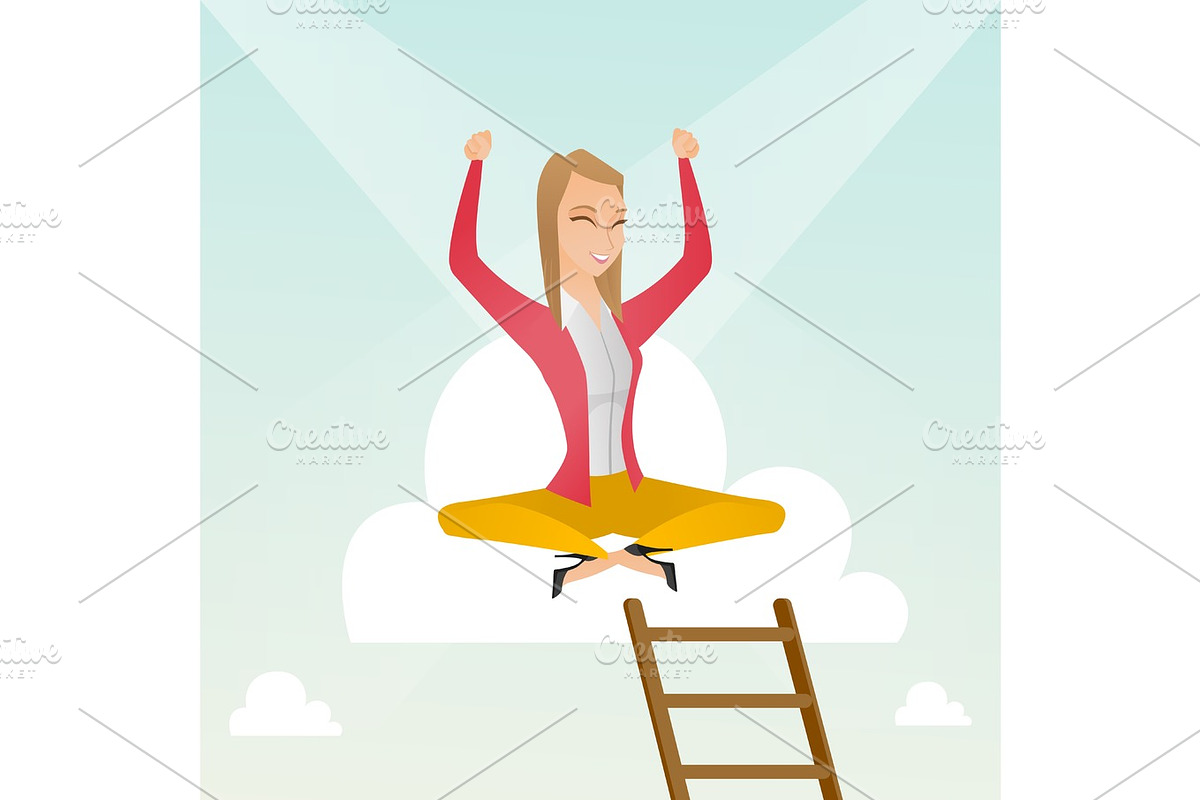 Happy business woman sitting on the cloud. in Illustrations - product preview 8