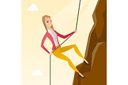 Business woman climbing on the mountain.