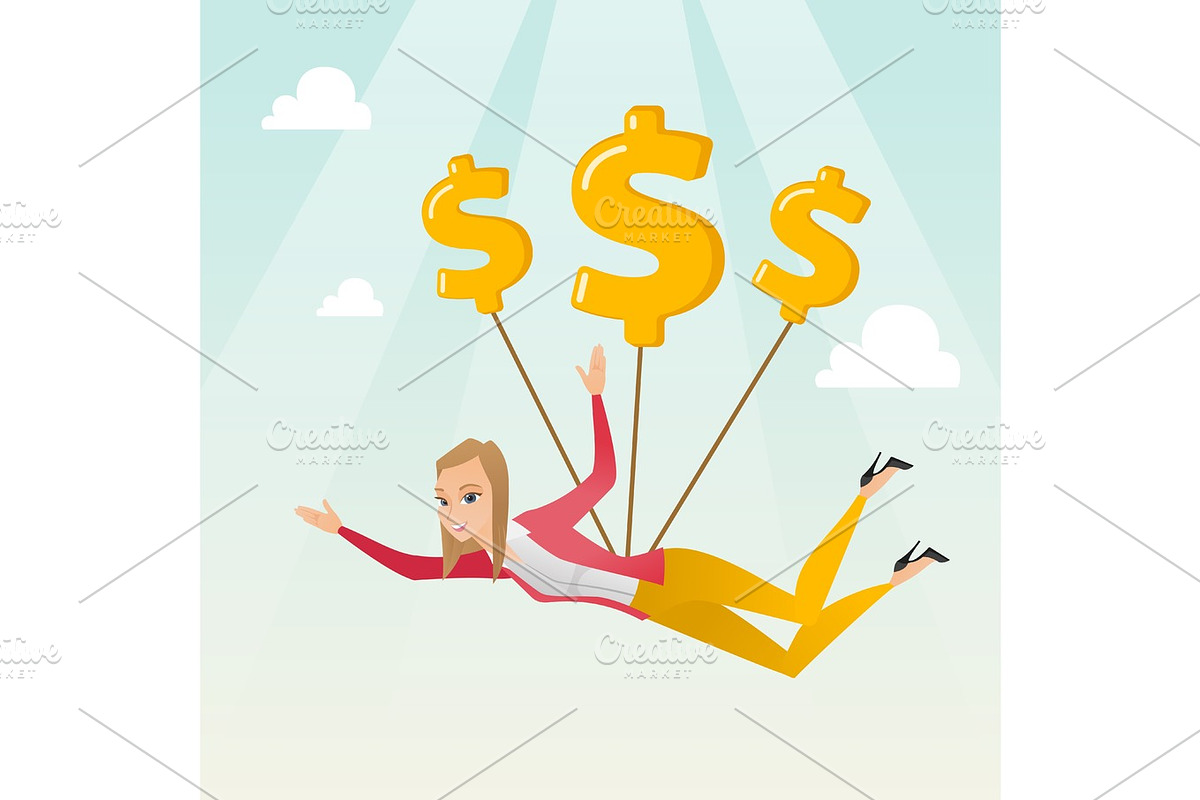 Business woman flying with dollar signs. in Illustrations - product preview 8