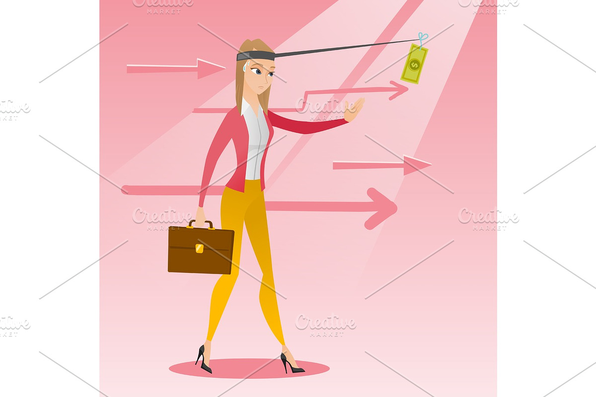 Businesswoman trying to catch money on fishing rod in Illustrations - product preview 8