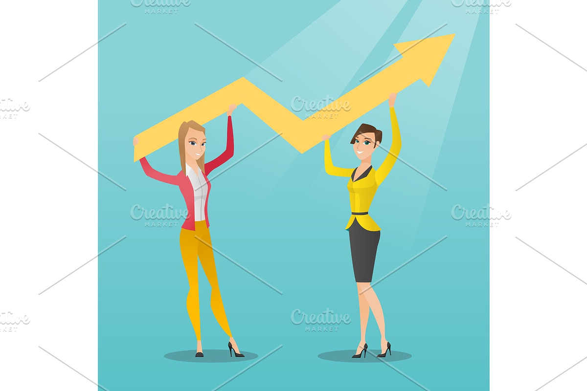 Two business women holding growth graph. in Illustrations - product preview 8