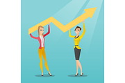 Two business women holding growth graph.