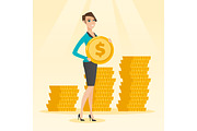 Successful business woman with dollar coin.
