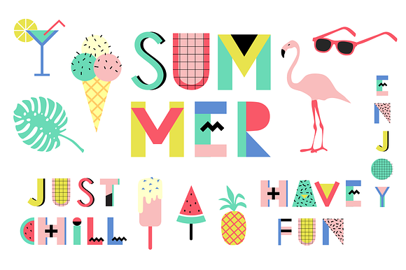 Memphis Alphabet and summer cards in Illustrations - product preview 4