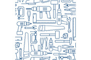 Hardware tool set linear seamless pattern. Vector carpenter of working tools