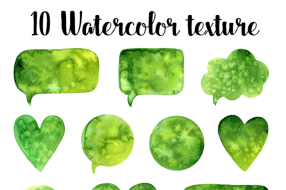 10 Green watercolor bubbles
