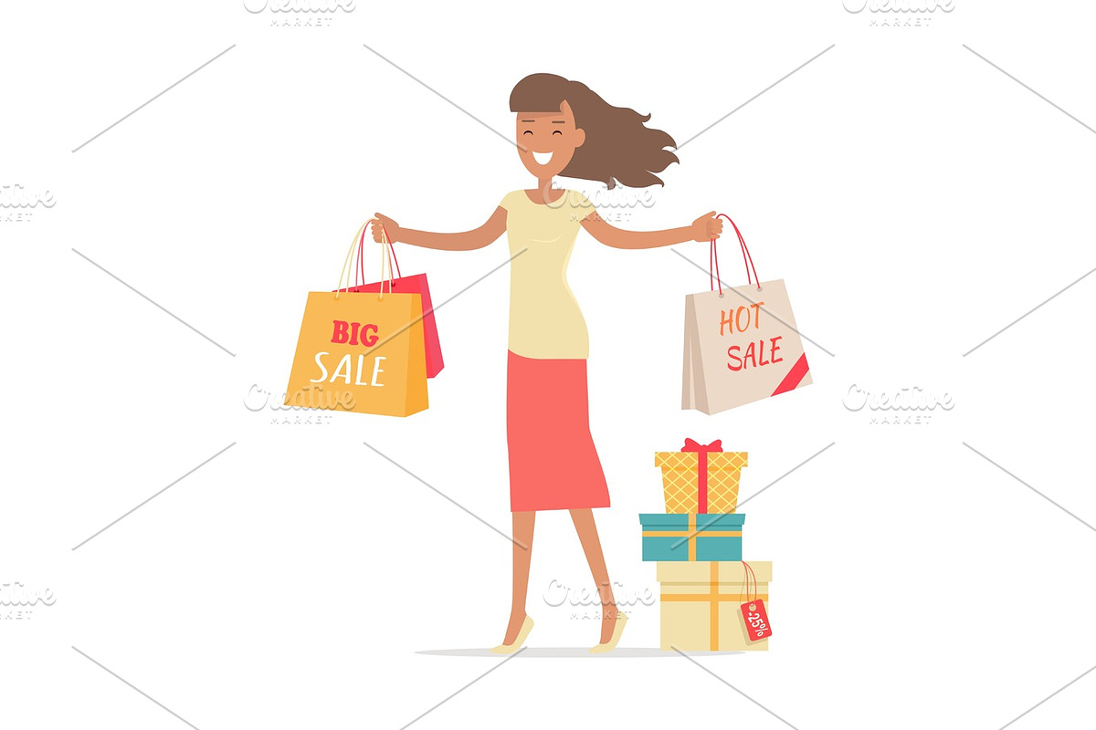 Woman Shopping. Lady Carries Paper Bags. Hot Sale in Textures - product preview 8