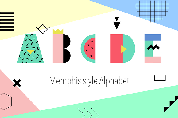 Memphis Alphabet and summer cards in Illustrations - product preview 6