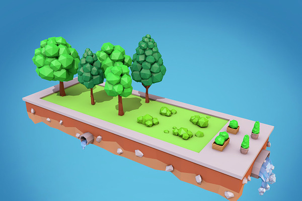 Cartoon Trees Low Poly 3D Model