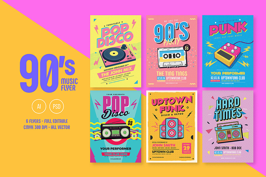 6 Nineties Music Flyers Bundle in Templates - product preview 8
