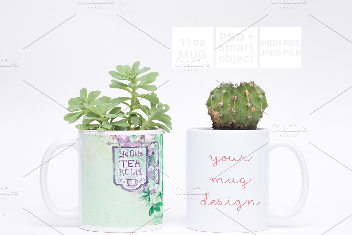 Double 11oz Mug Greenery Mockup PSD in Product Mockups - product preview 8