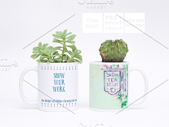 Double 11oz Mug Greenery Mockup PSD in Product Mockups - product preview 1