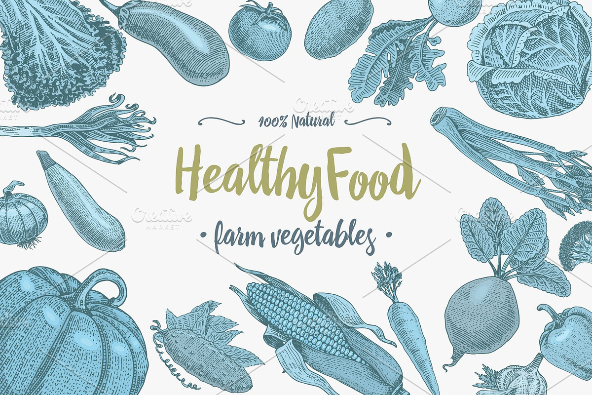 Fresh vegetables background with space for text, hand drawn or engraved, vintage, retro looking plants, vegetarian and healthy food in Textures - product preview 8