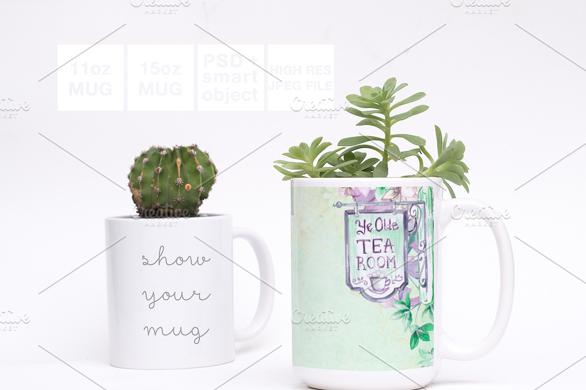 11oz&15oz Mugs Greenery Mockup PSD in Product Mockups - product preview 8