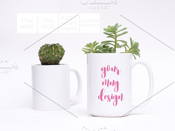 11oz&15oz Mugs Greenery Mockup PSD in Product Mockups - product preview 1