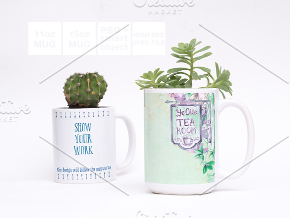 11oz&15oz Mugs Greenery Mockup PSD in Product Mockups - product preview 2