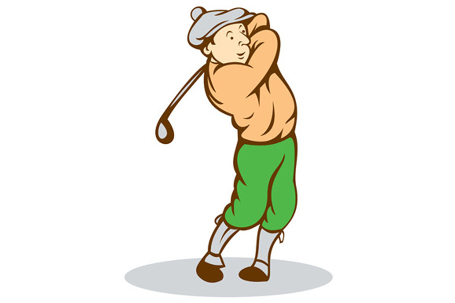 Golfer Swinging Club Cartoon