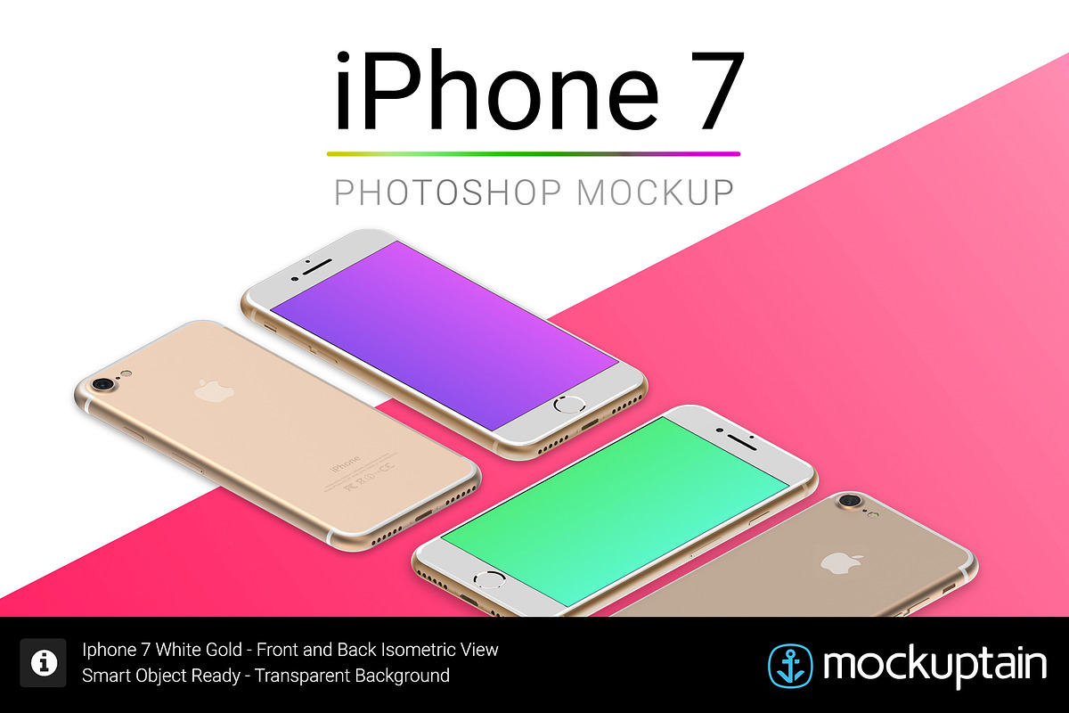 Iphone 7 Mockup White Gold Isometric in Mobile & Web Mockups - product preview 8