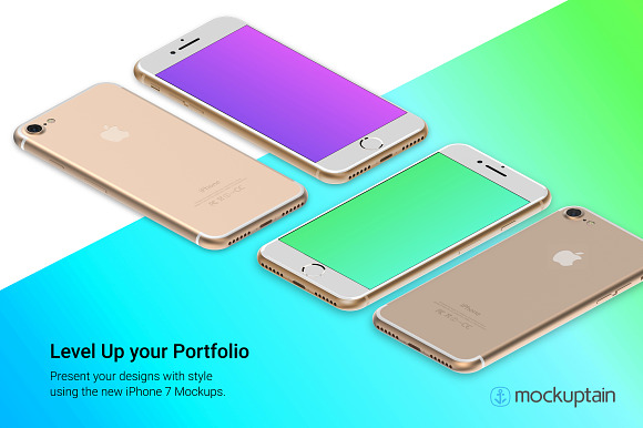 Iphone 7 Mockup White Gold Isometric in Mobile & Web Mockups - product preview 3