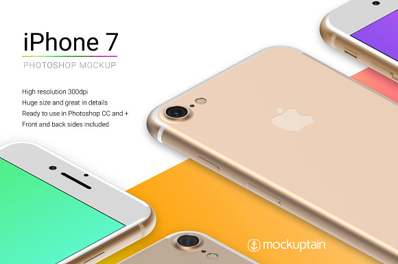 Iphone 7 Mockup White Gold Isometric in Mobile & Web Mockups - product preview 4