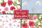 4 Red Poppies Seamless