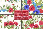 4 Happy Poppies Seamless Patterns