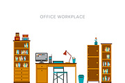 Office workplace scene flat style
