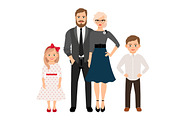 Happy family in classic style clothes