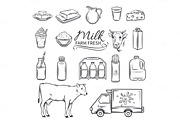 Set Hand drawn decorative milk icons