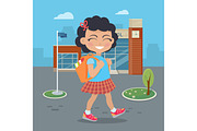Girl Going in for School with Rucksack