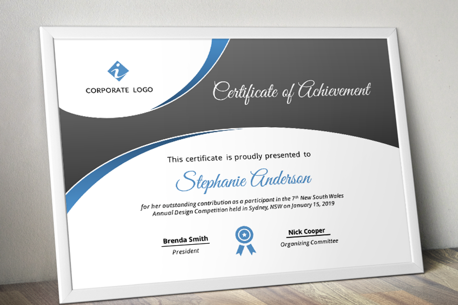 Curve Bar Modern Certificate (pptx) in Stationery Templates - product preview 8